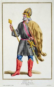Arpa I de &39;Coleção de Estampas, Representando Cordilheiras e Dignitas, seguindo o Traje de todas as Nações existentes&39;, publicado em 1780 (gravura colorida à mão) de Pierre Duflos